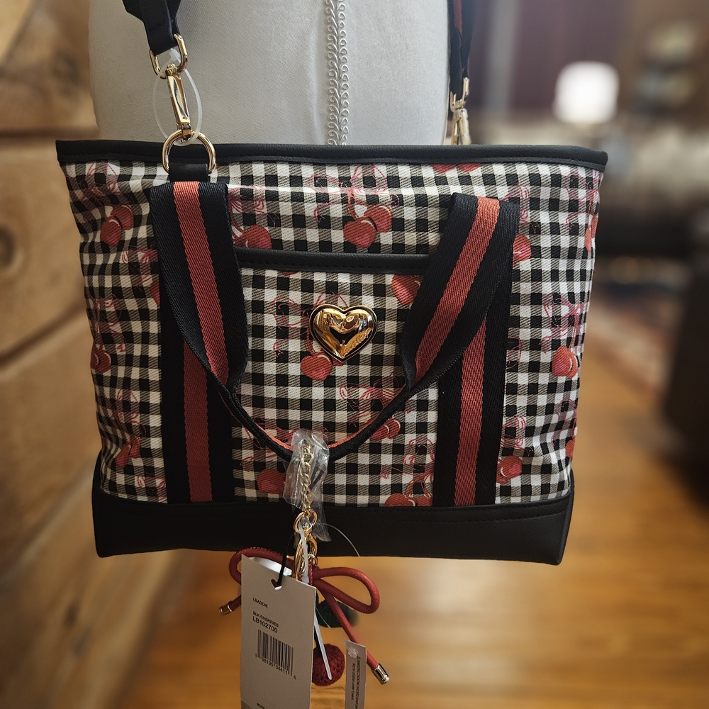 Luv Betsey Stylish Checkered Tote with Heart Accent